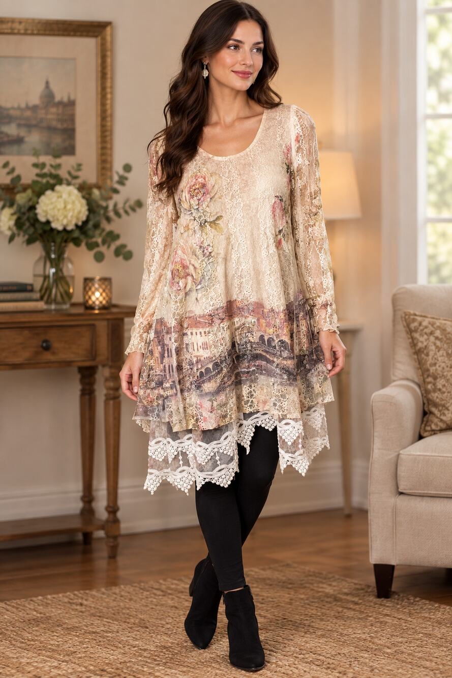 Origami Ivory Venice Long Sleeve All Lace Dress Small